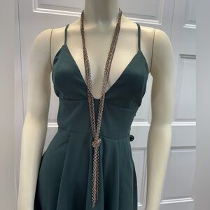 Mixed Metal Extra Long Lariat Necklace Gold Silver & Rose Tone Knot Statement